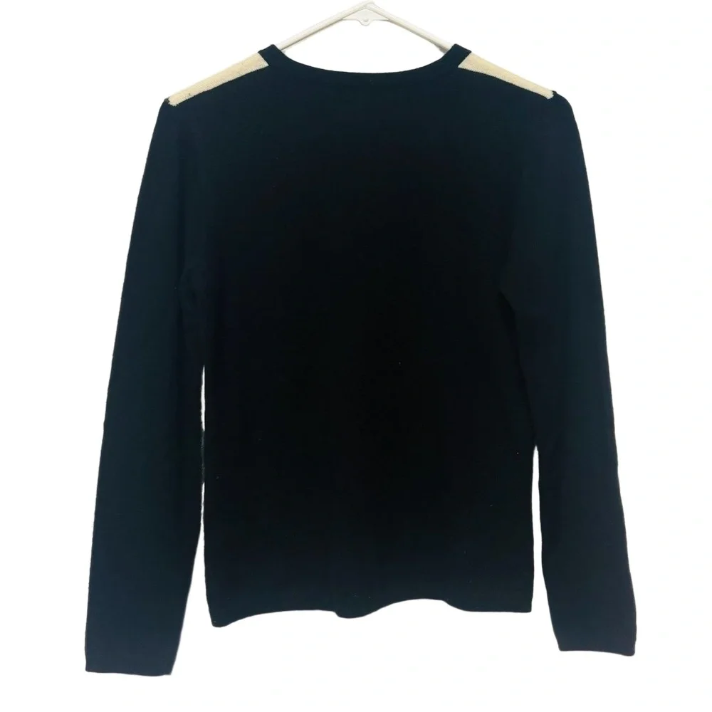 Mainbocher‎ Women's Small Cashmere Argyle Crewneck Sweater Black Gray Cream